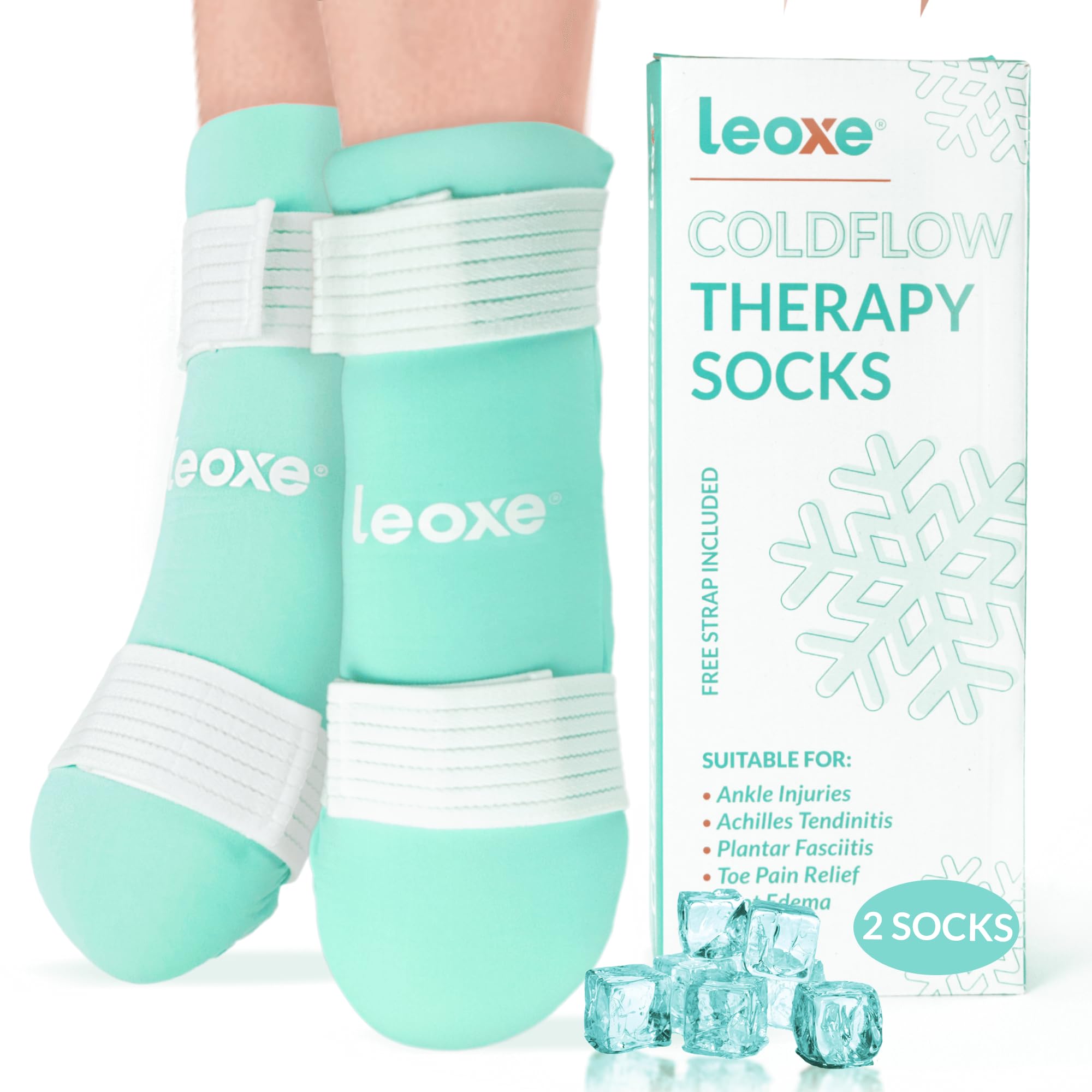 LEOXE Ankle Foot Ice Pack Wrap, Reusable Cold Therapy Gel Socks for Injuries, Foot Sprained, Swelling, Toe Pain, Foot Edema, Plantar Fasciitis, Achilles Tendonitis Pain Relief & Surgery Recovery