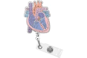 Dimeho Cardiac Badge Holder Heart Retractable Reel ID Card Clip Anatomy Funny Nurse Name Tag Holder Pediatrics Nursing Badge Clips for Doctor Student Teacher Office Clinic Medical Assistant