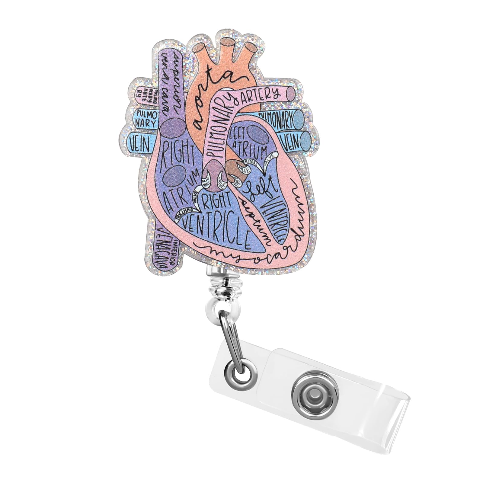 Dimeho Cardiac Badge Holder Heart Retractable Reel ID Card Clip Anatomy Funny Nurse Name Tag Holder Pediatrics Nursing Badge Alligator Clips for Doctor Student Teacher Office Clinic Medical Assistant