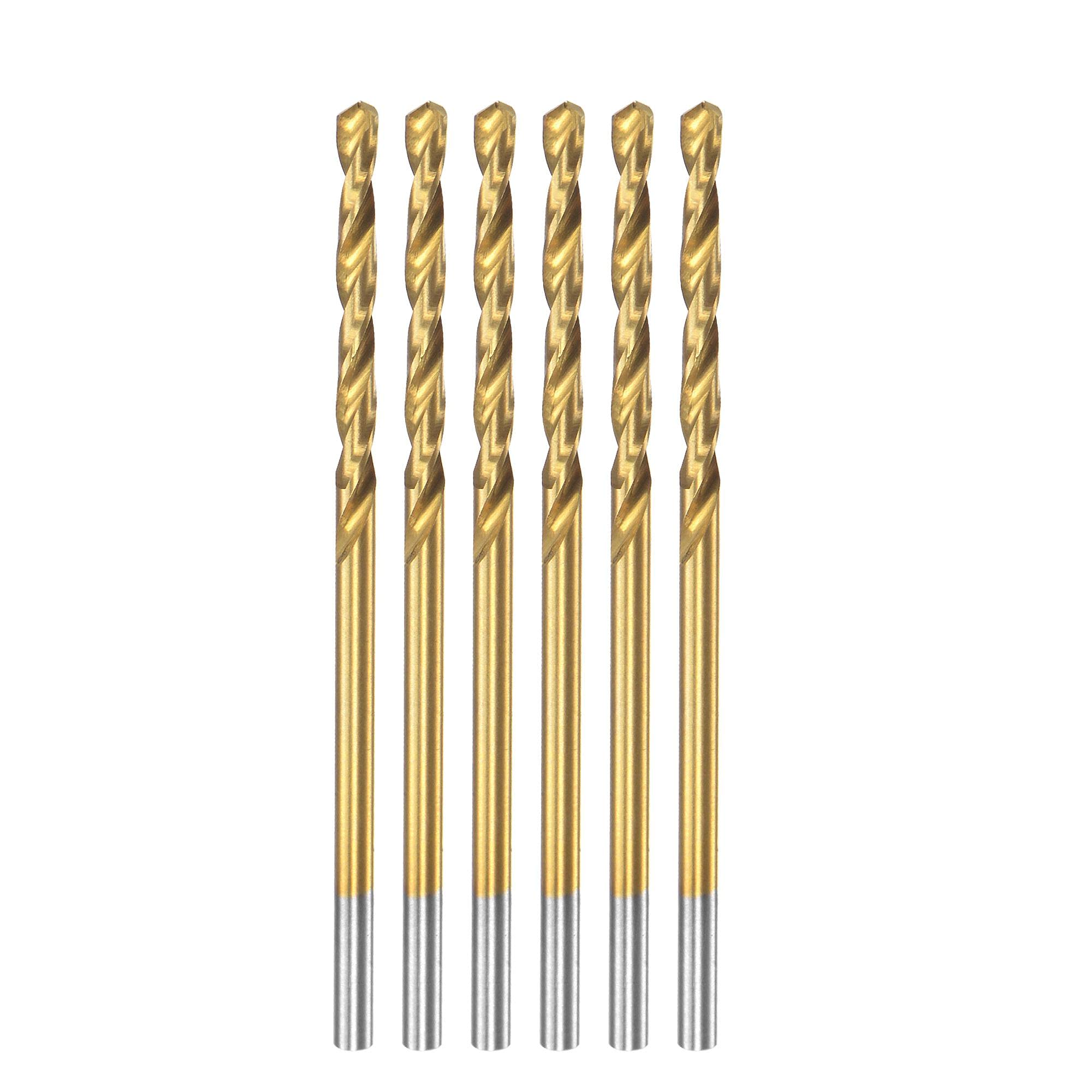 sourcing map High Speed Steel Straight Shank Twist Drill Bit Fully Ground Titanium Coated 1.9mm Drill Diameter 46mm Total Length 21mm Drill Bit Length 6 Pcs