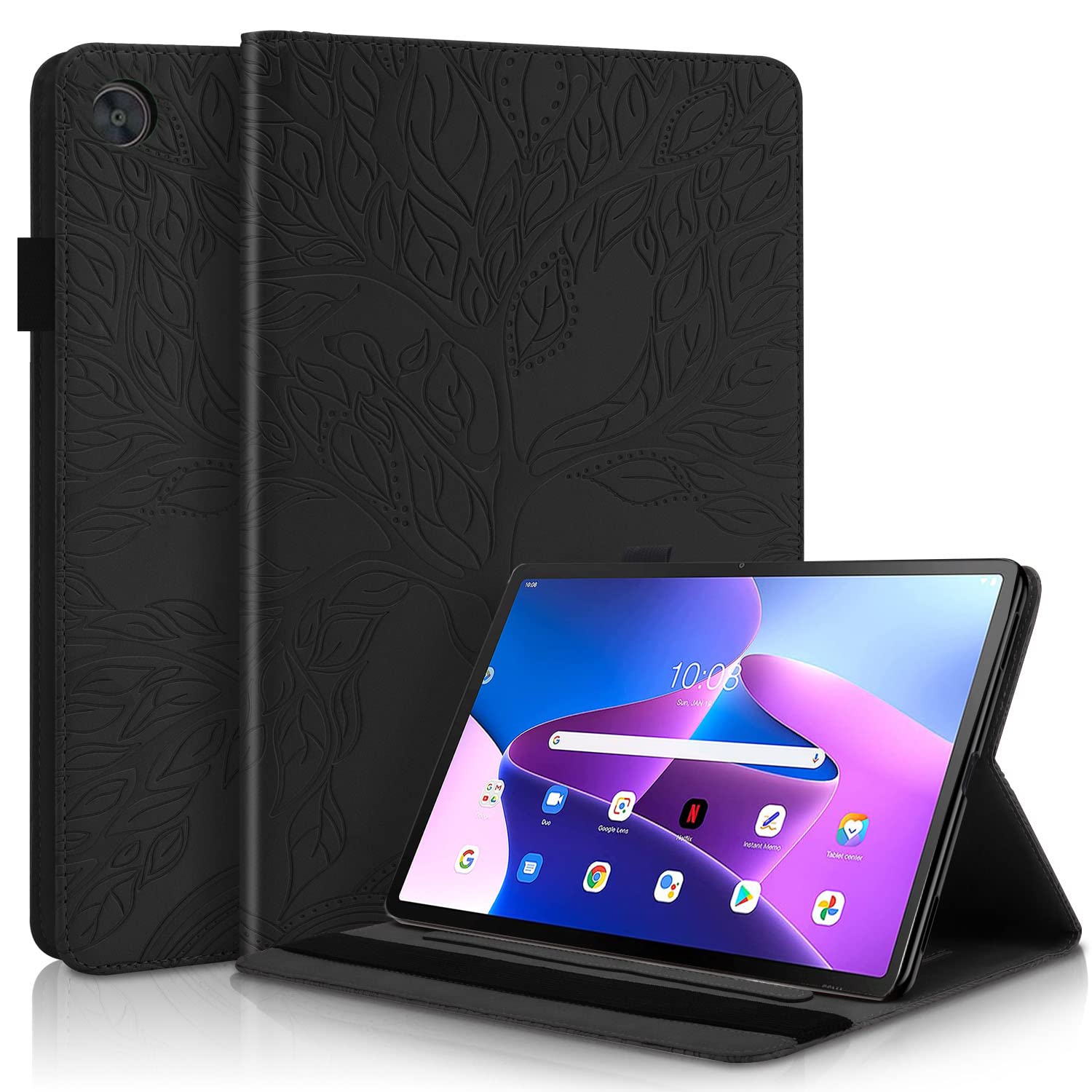 Succtopy Case Lenovo Tab M10 3rd Gen 10.1 Inch 2022,Folio Flip PU Leather Cover with Pen Holder Lenovo Tab M10 3rd Gen 10,1 2022,Protective Tablet Case with Stand Function TB-328FU/TB-328XU,Black