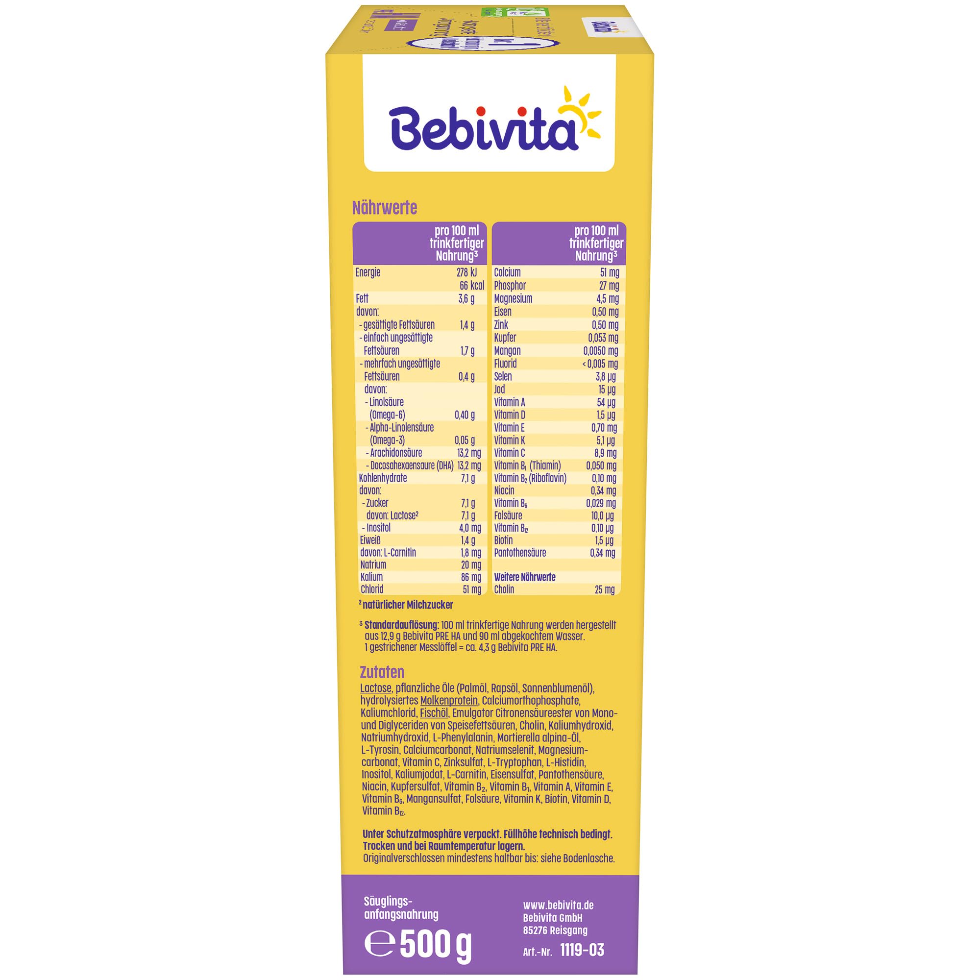 Bebivita PRE HA (5 x 500g), hydrolysierte Anfangsmilch von Geburt an, enthält nur Lactose als Kohlenhydrat, gut zum Zufüttern 4