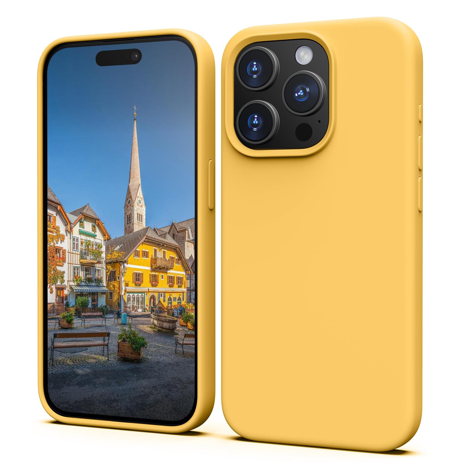 TIIXXA Silicone Case for iPhone 15 Pro Case, Soft Ultra Slim Protective Shockproof Liquid Silicone Phone Case, Anti-Scratch Microfiber Lining, 6.1" Yellow