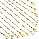 Topacket 24 Pack Necklace Chains Bulk,Gold Plated Stainless Steel DIY Cable Link Chains for Jewelry Making 20 Inches
