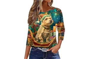 JXKIKOZE Christmas Tops for Women 2025 Plus Size 3/4 Length Sleeve Crewneck Tops Snowman Fall Ladies Casual Loose Print Blouse