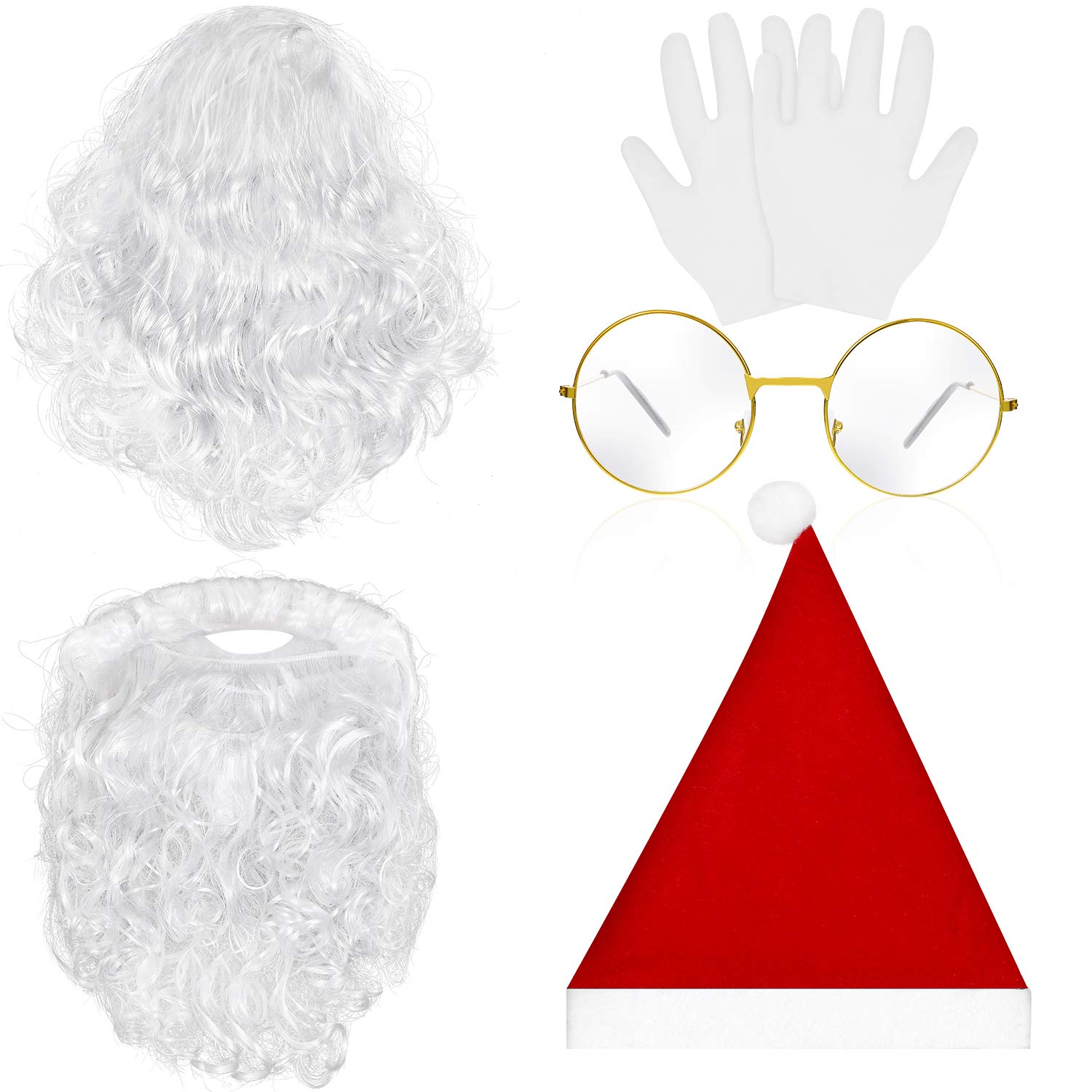 WILLBONDWILLBOND Santa Costume Accessories 5 Pcs Christmas Set Include Santa Wig Beard Hat Glasses and Gloves for Men Women Cosplay Party