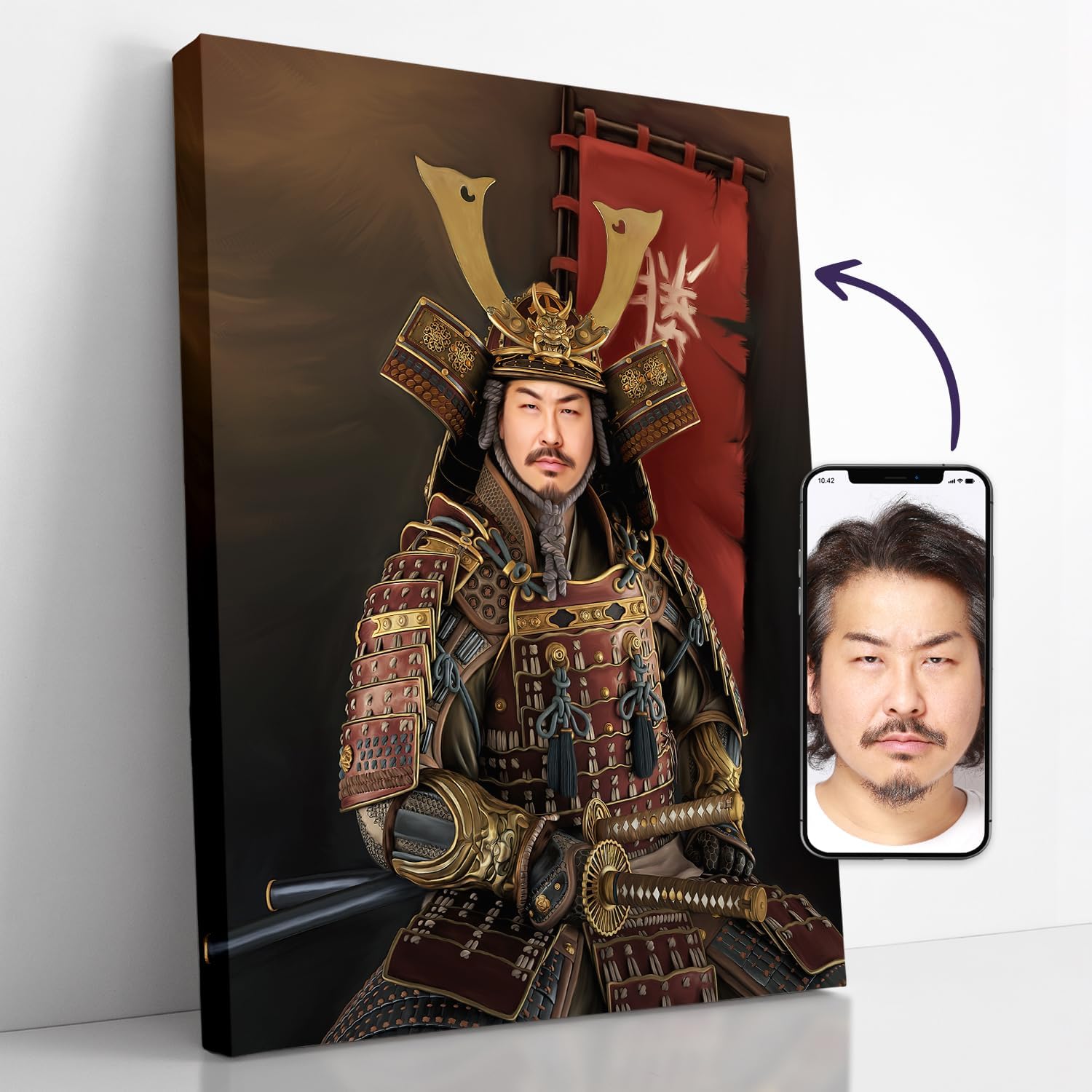 Paintings - Turn Me Royal Personalized Portrait from Your Photo, Custom Canvas Wall Art as Gift for Men, Turn him into Historical Figure, Noble Man, Royalty (The Samurai, 18