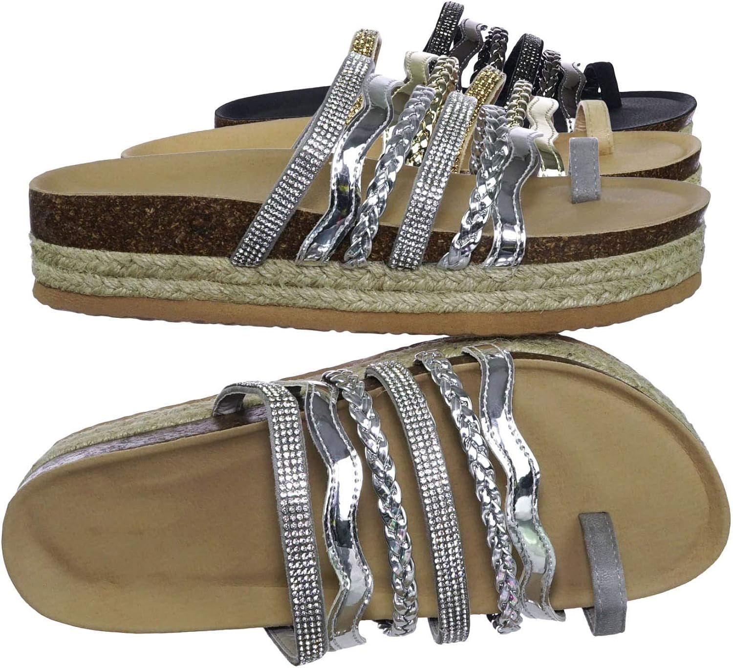 Amazon.com | Molded Footbed Espadrille Flatform Sandal w Rhinestone Metallic Strap | Platforms 