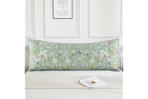 Lady Ann Quilted Body Pillow Covers of 20x54, Bird Butterfly & Green Floral Printed Cotton Body Pillow Sham with Zipper, Soft & Cozy Body Pillowcase for Bed, Sofa, Living Room, and Home Decor