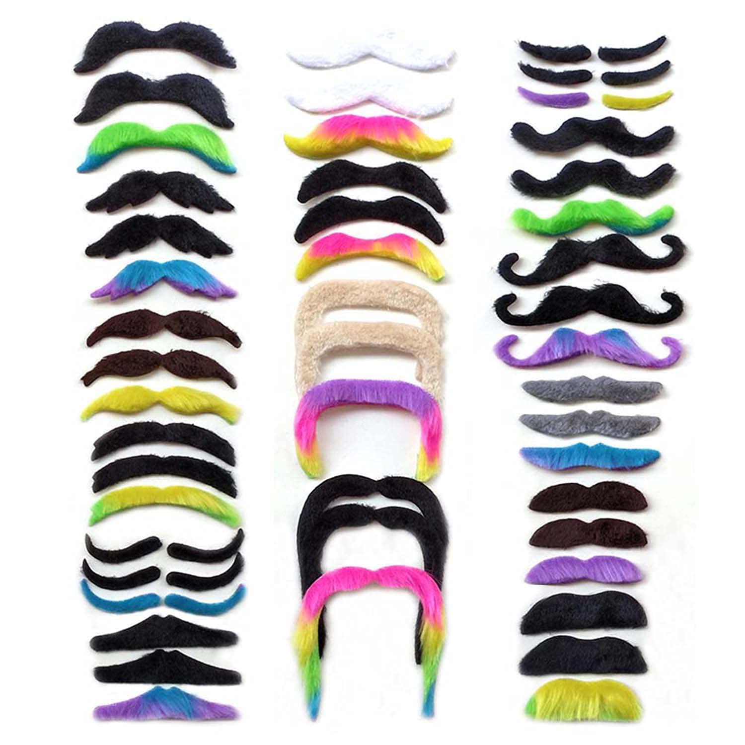 SRJQXH 48 Pcs Fake Moustache, 16 Different Types Party Fake Beard, Artificial Moustache Set, Used for Different Parties, Masquerades, Carnivals