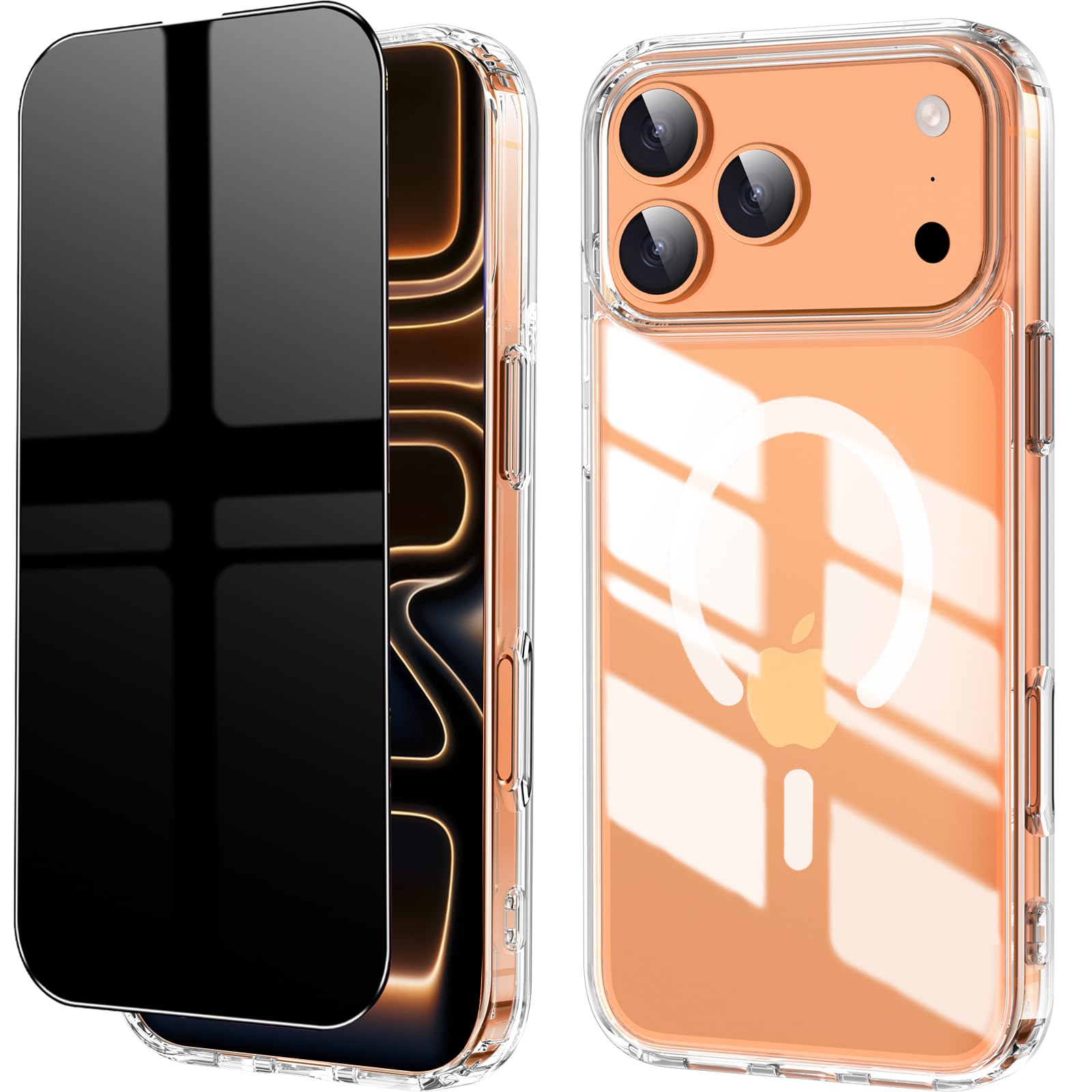Photo 1 of SHUOXUKE Clear Case for iPhone 17 Pro Max with Privacy Screen Protector,Hybird Military-Grad Drop Protection Cover Anti Yellowing Silicone TPU Bumper Hard PC Back Cover Case for iPhone 17 ProMax