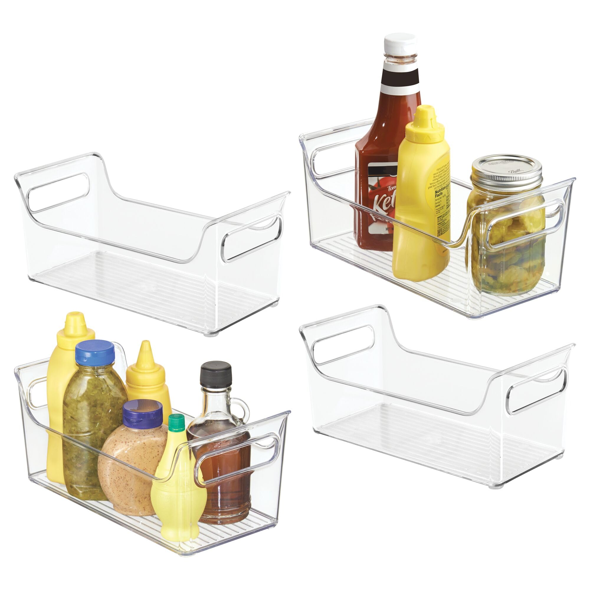 iDesign Condiment Organizer for Fridge - Plastic Fridge Organizer Bins with Handles, Set of 4, Clear Image
