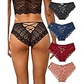 Kingfung Sexy Cheeky Panties for Women Lace Criss Cross Bikini Underwear 1-4 Pack