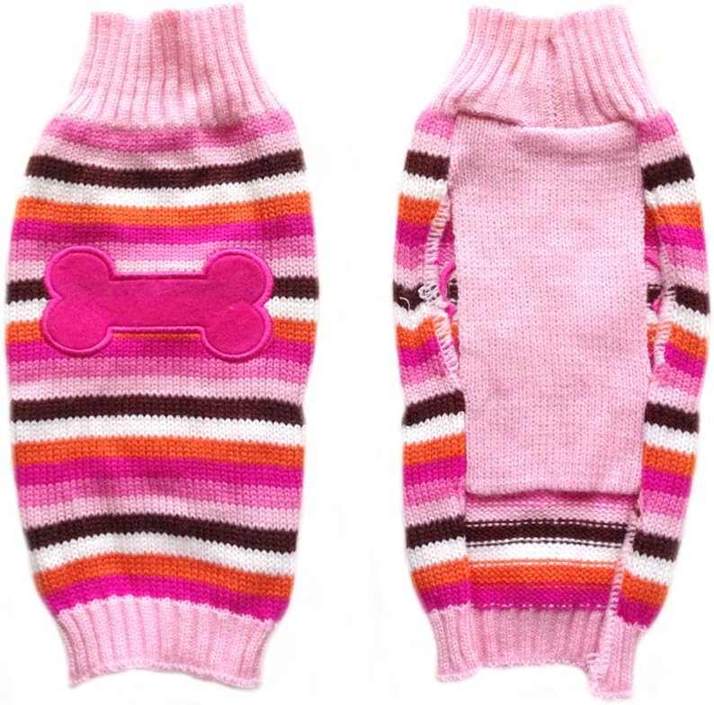 Cute Soft PINK Style Striped Bone Pet Puppy Dog Sweater Jumper Clothes Coat (XS)