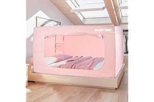 BORNA Bed Tent Twin Bed Canopy for Indoor Portable Light Reducing Sleeping Canopy for Kids and Adult,Bunk Blackout Tents Breathable Privacy Space Tent Mosquito Netting for Bed(Macaron Pink)