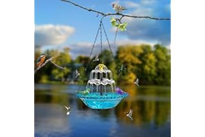Hanging Bird Bath with Solar Fountain Cascade: Fountain Outdoor Hanging Wild Bird Bath with Solar Pump Outdoors Kit Garden Gi