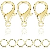 90Pcs Fadeless Lobster Claw Clasps (10mm) & Jump Rings for Jewelry Making, Necklace Bracelet Findings & Supplies (14K Gold Plated)