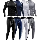 Hicarer 4/6 Set Men's Thermal Underwear Compression Shirts Pants Long Sleeve Base Layer Set for Men Hiking Ski Sports Winter