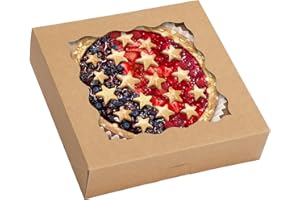 Moretoes 38pcs Pie Boxes, 10x10x2.5 Inches Auto-Popup Bakery Boxes with Window for Cookies, Treats, Cake, Pies, Chocolate Covered Strawberries, Macarons, Donuts, Muffins