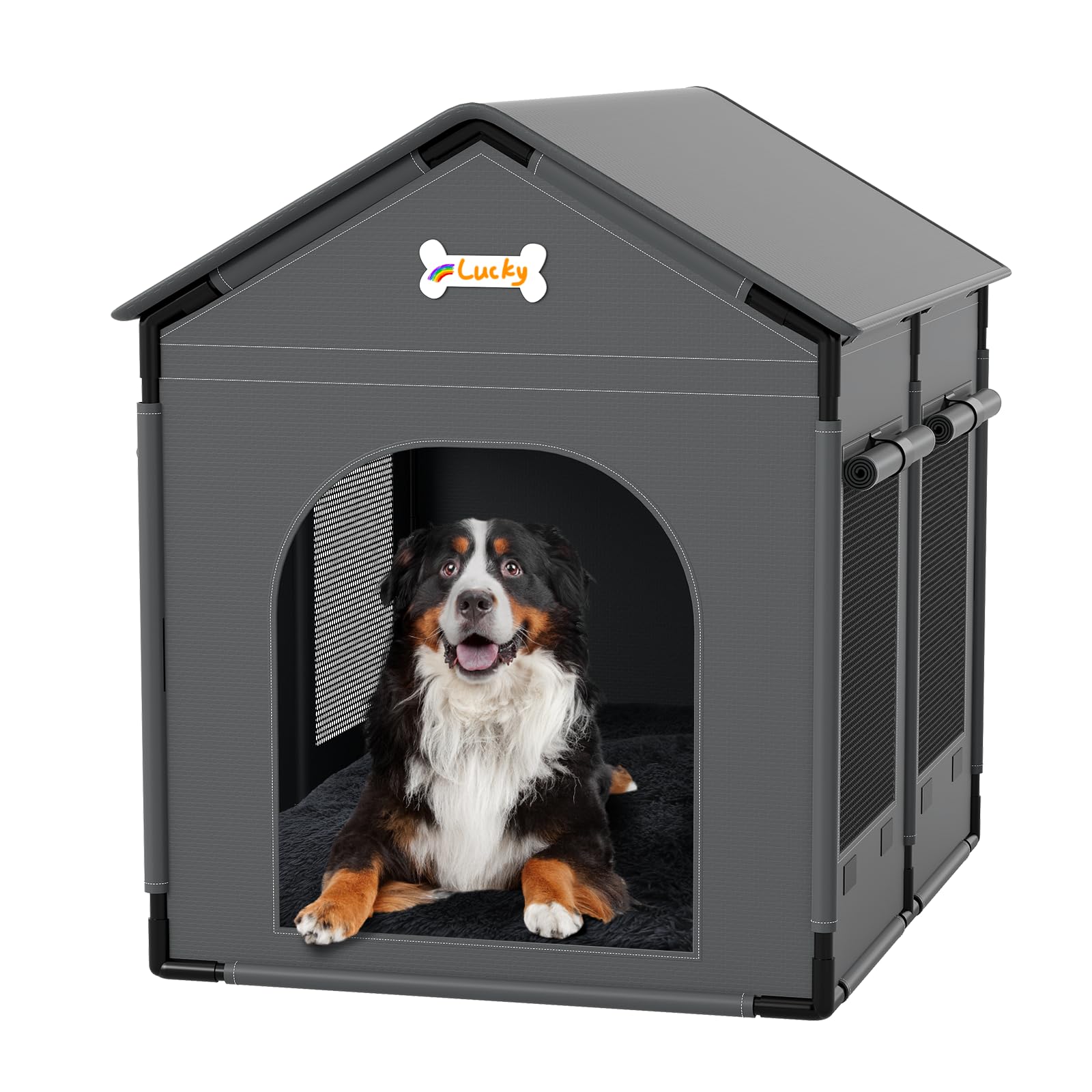 Photo 1 of Dog House Indoor Dog Kennel Bed Mat with Cushion for Small Medium Large Dogs Cats, Winter Warm Cat Nest Puppy Cave Sofa Pet Products Easy Assembly (Grey, X-L: 33.9" L x 26.8" W x 33.9" H)