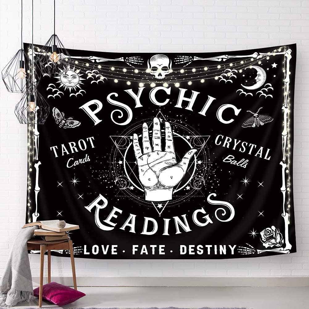 Tapestries - Homewelle Tarot Psychic Reading Hands Tapestry Goth Spooky Gothic Wall Art Decor 59Wx51L Inch Ouija Palm Palmistry Witch Unique Whimsy Cool Hippy Mysterious Whimsy Edgy Wall Hanging Room Fabric