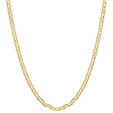 Barzel 18K Gold Plated Mariner Chain Necklace for Women, Flat Marina - Made in Brazil