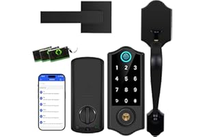 Harfo Fingerprint Smart Door Lock for Front Door with Handle Set, App Control, Keyless Entry Keyless Deadbolt, Digital Electronic Touchscreen Keypad, Auto Lock, Easy to Install, Black