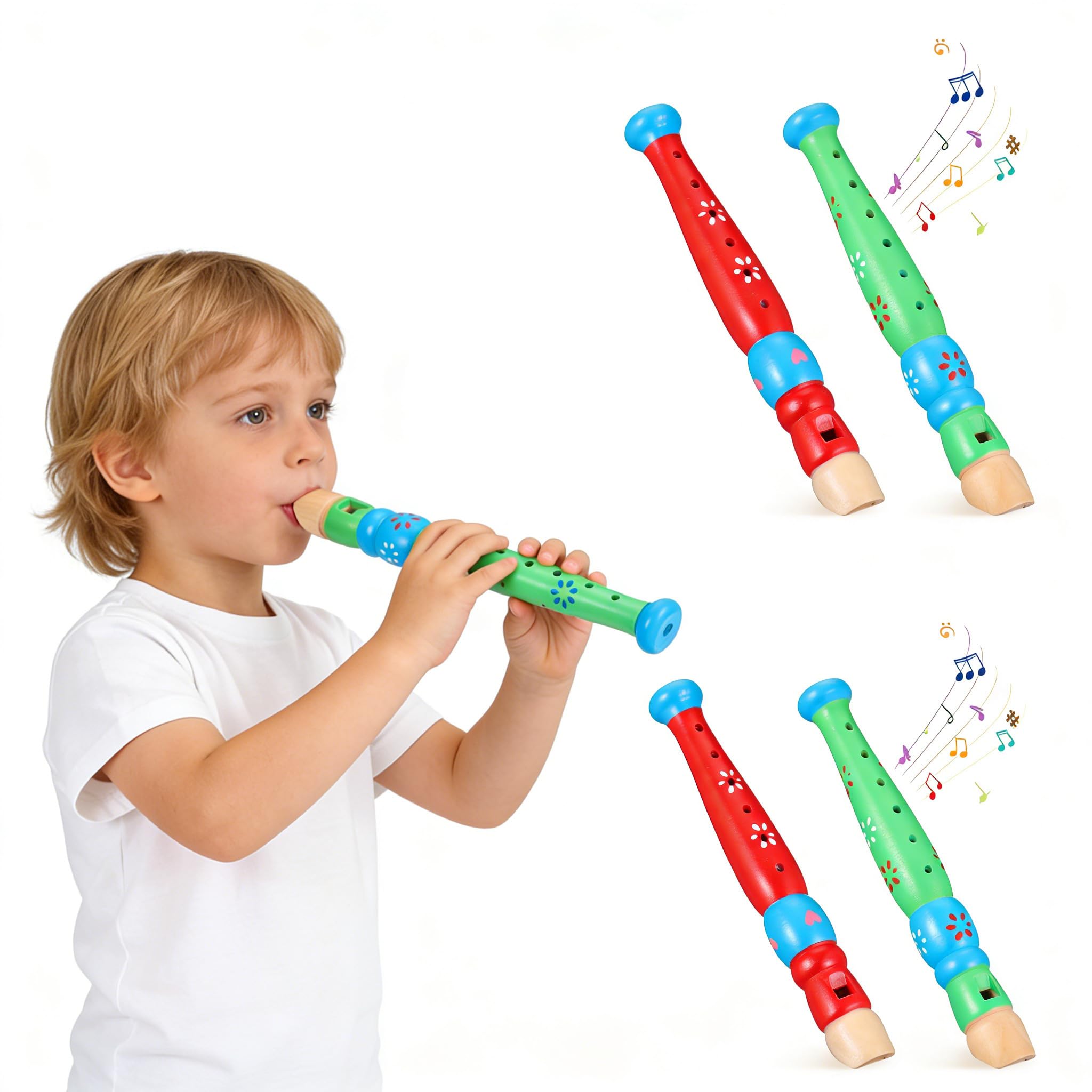 JOINPAYA 4pcs Wooden Recorders for Toddlers, 6-Hole Small Piccolo Flute Kids Musical Instruments, Natural Wood Musical Toys for Children Early Learning Rhythm & Auditory Development, Random Vibrant