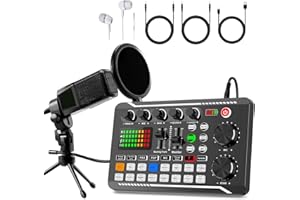 F998+MS60 Podcast Equipment Bundle,Condenser Mic Recording Studio,Streaming Podcast Mic Starter Kit with Voice Changer, Live 