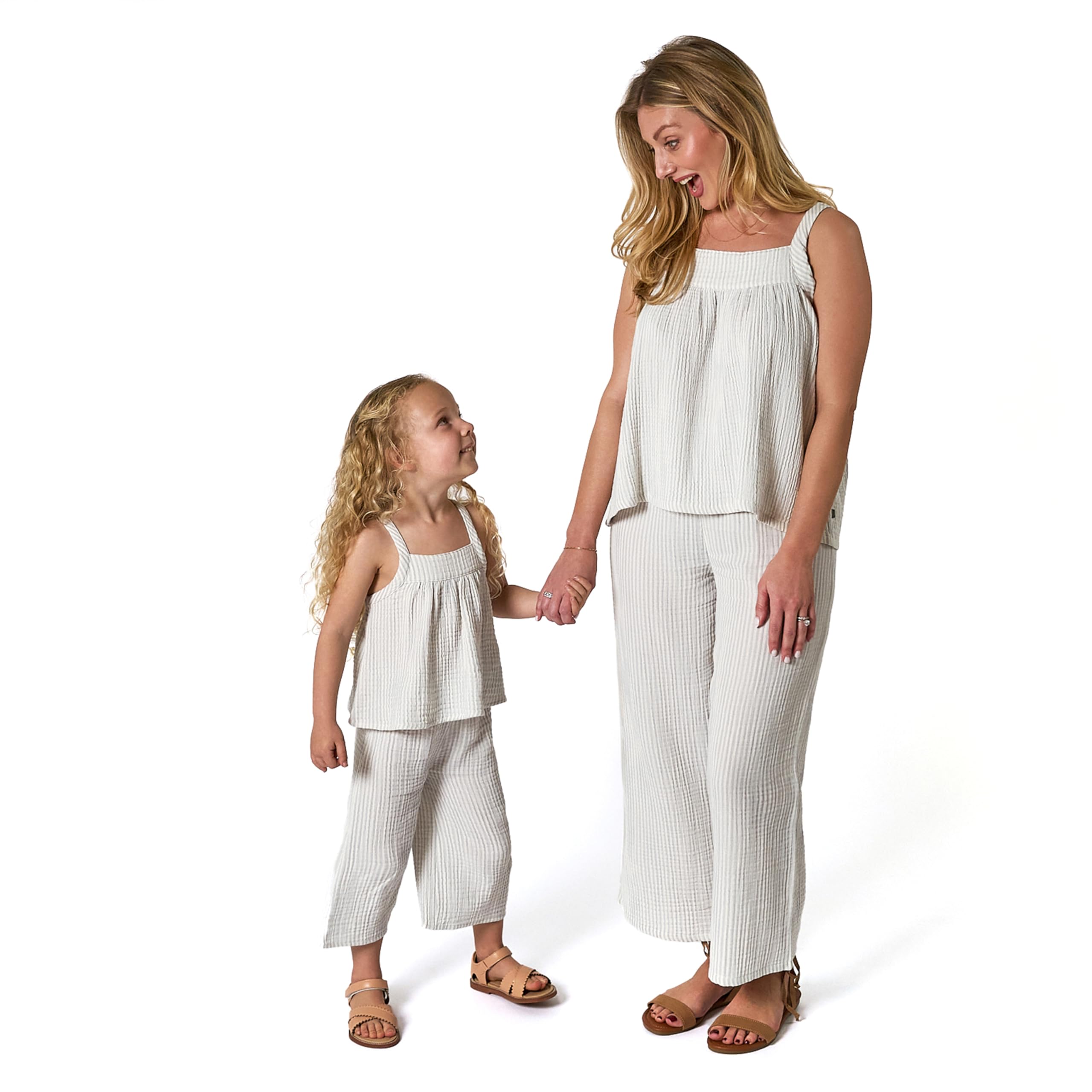 Modern Moments by Gerber Toddler Girls’ Cropped Pants Set, Light Blue Stripe, 5T
