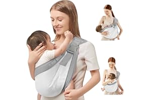 YEMKEZO Baby Sling Carrier Newborn to Toddler,Updated Adjustable One Shoulder Labor-Saving Baby Holder Carrier,Tollder Sling Carrying 7-45 lbs（Breathble Grey）