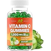 Vitamin C 1000mg Gummies - Maximum Strength Chewable Immune Support & Collagen Support for Adults & Kids - Natural Sour Green Apple Flavor - Gluten Free, Non-GMO, Vegetarian - 90 Gummies
