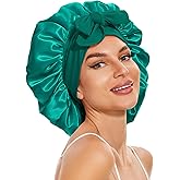 Silk Bonnet for Sleeping Women, Large Silk Hair Bonnet for Sleeping, Satin Hair Bonnet for Women with Tie Band Green