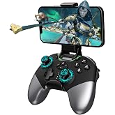 aghi Bluetooth Game Controller with Hall Joysticks and Phone Clip | Wireless Gamepad for Switch/PC/iPhone iOS/Android/TV/Steam with Lock Speed, Macro, 6-Axis Gyro, HD Rumble, Turbo,Silver Black