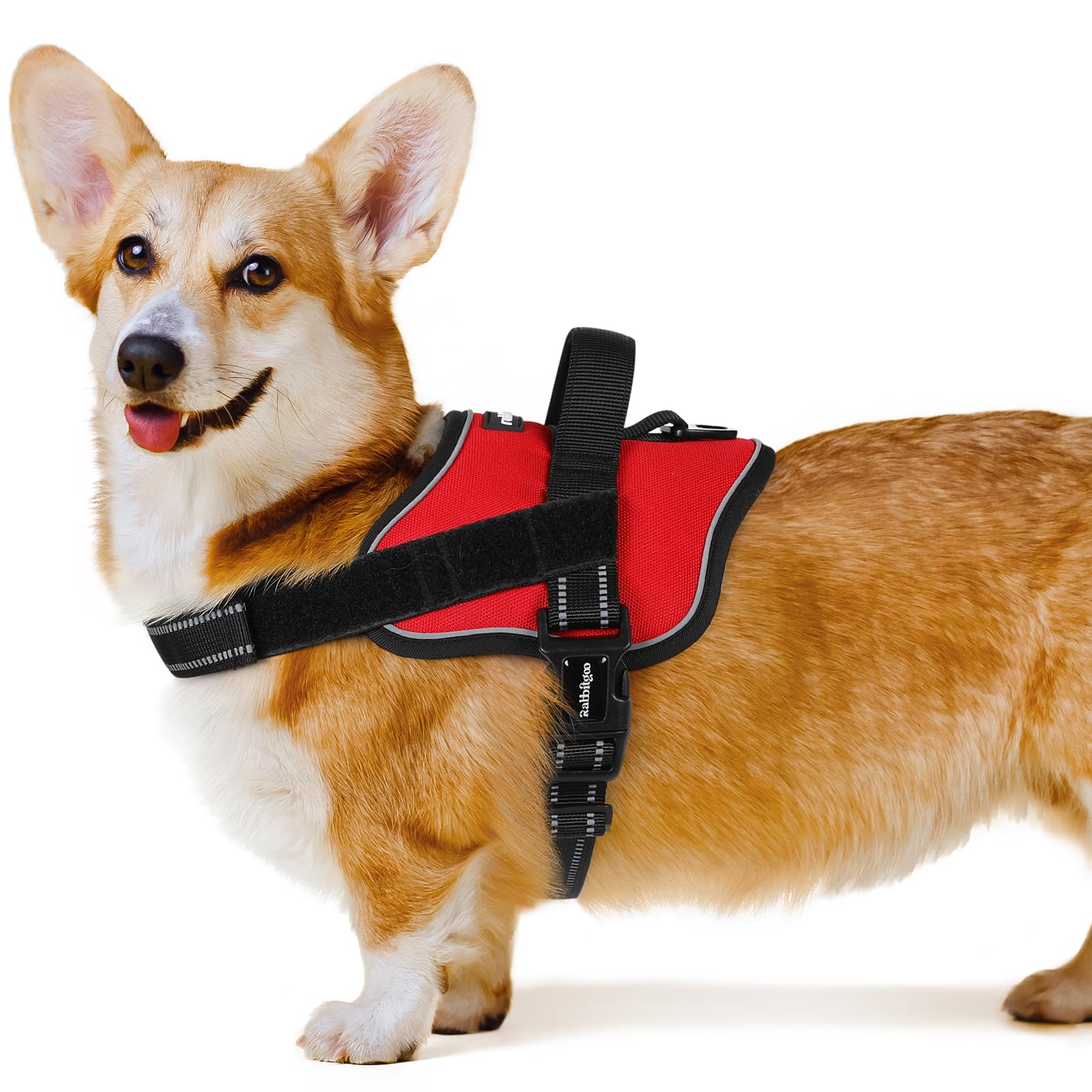 rabbitgoo Dog Harness Small Dog, Easy Wearing with One Buckle, No Pull Harness, Adjustable Assistance Service Pet Vest, Breathable Pet Vest with Control Handle for Walking Training, Red, S