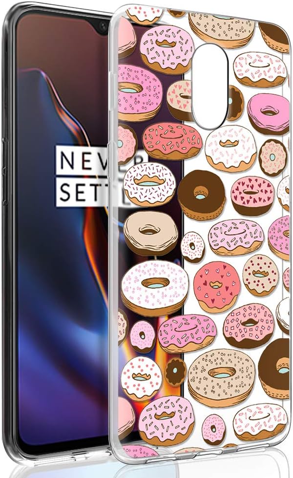 Oneplus 6T Case, ZhuoFan Phone Case Transparent Clear with Pattern [Ultra Slim] Shockproof Soft Gel TPU Silicone Back Cover Bumper Skin for Oneplus 6T 6.41" Smartphone (Donuts)