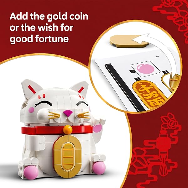 LEGO LUCKY CAT BUILDING TOY FOR GIRLS & BOYS – SMILING CAT W/WAVING PAW FUNCTION FOR KIDS, AGES 9+ – HOME DECOR FOR SPRING FESTIVAL & CHINESE NEW YEAR CELEBRATIONS – GIFT IDEA FOR BIRTHDAYS – 40813