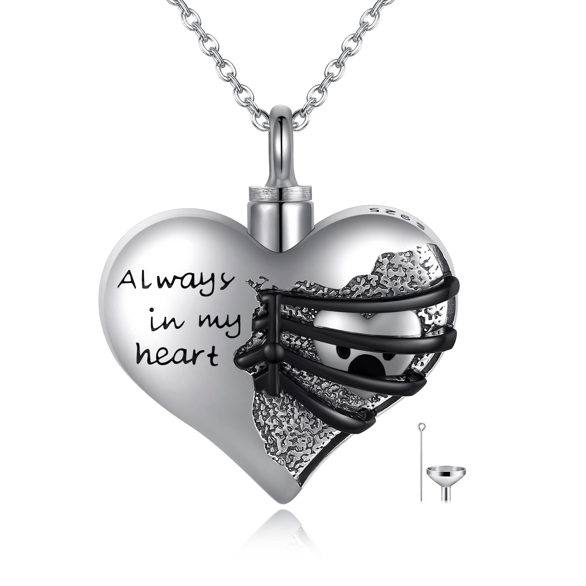 URONE Dog Urn Necklace for Ashes Sterling Silver Dog Heart Urn Pendant Necklace Memorial Gifts Keepsake Memory Cremation jewellery for Women