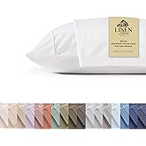 Linen Home 100% Cotton Percale Pillowcases Queen Size, White, 2 Pieces of Pillow Case, Crisp and Cool Strong Bed Linen, 20 inches X 30 inches