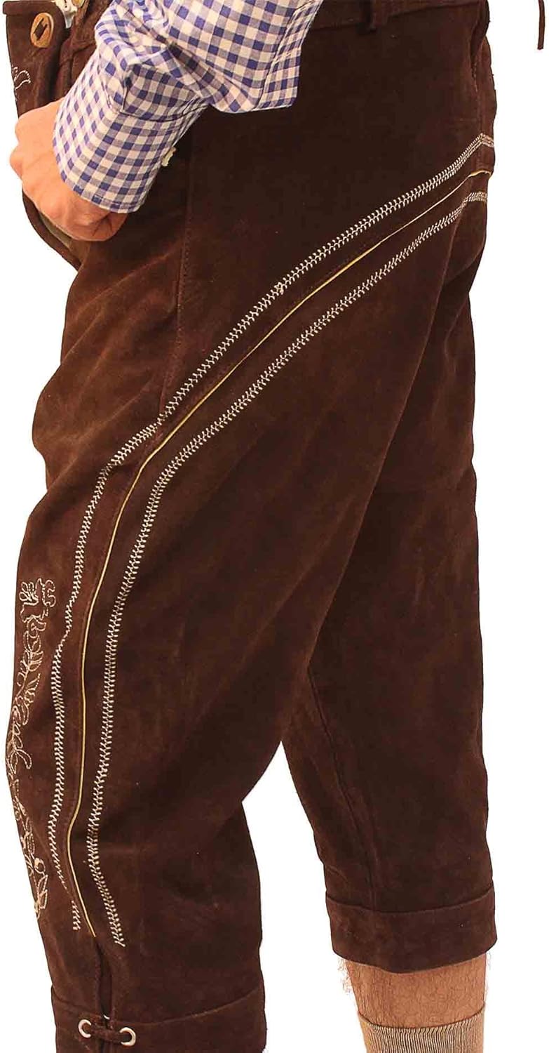 Lederhosen Store Oktoberfest Bavarian Bundhosen Men Authentic German Outfit Brown Deep Dark Brown: Clothing