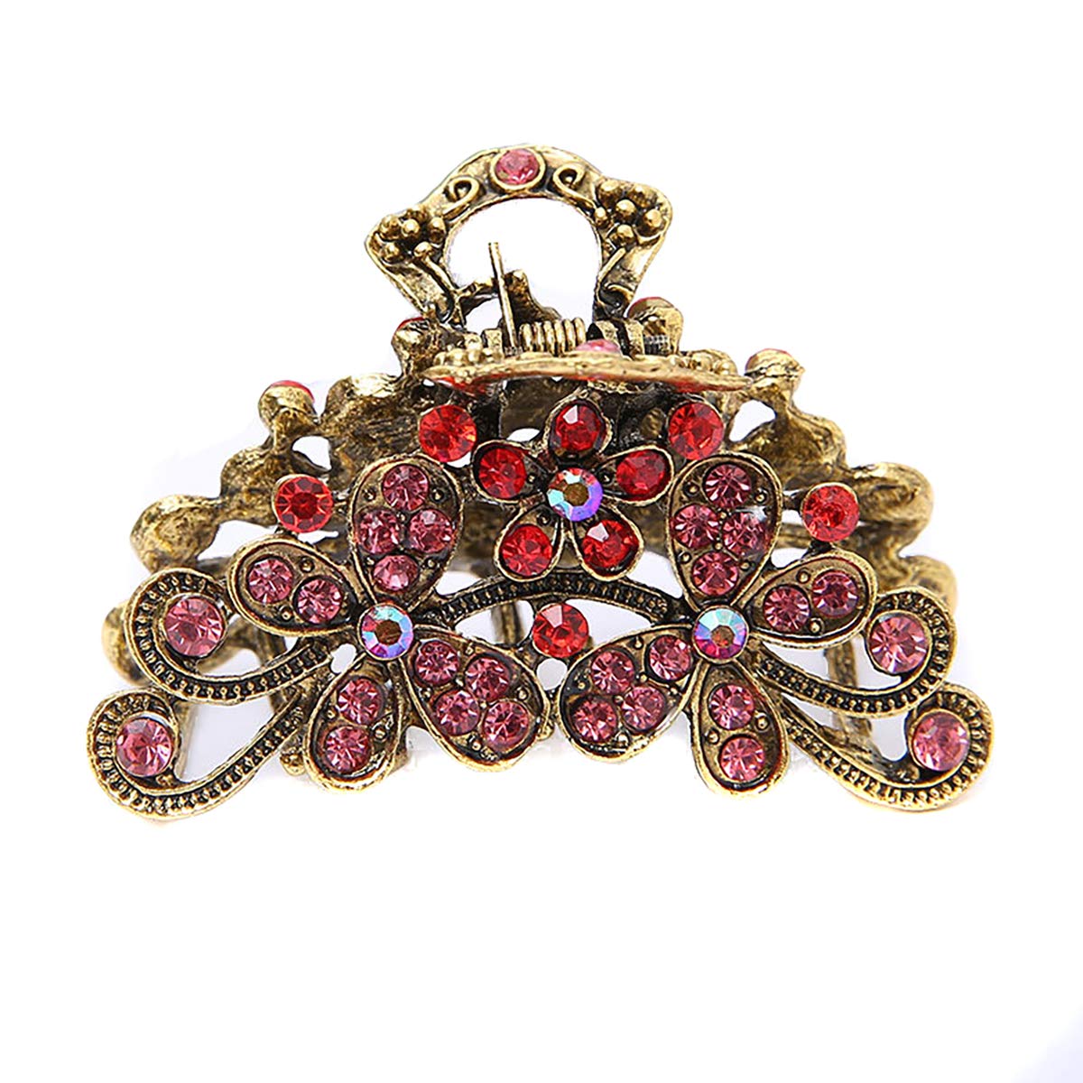 Fodattm Retro Flowers Hair Claw Clip for Women Lady Girls Vintage Alloy Rhinestone Hair Jaw Clips Hairpin Fancy Hair Clamp (Red)