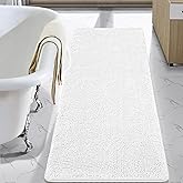 LOCHAS Luxury Bathroom Rug Shaggy Bath Mat 24 x 60 Inch, Washable Non Slip Bath Rugs for Bathroom Shower, Soft Plush Chenille Absorbent Carpets Mats, White