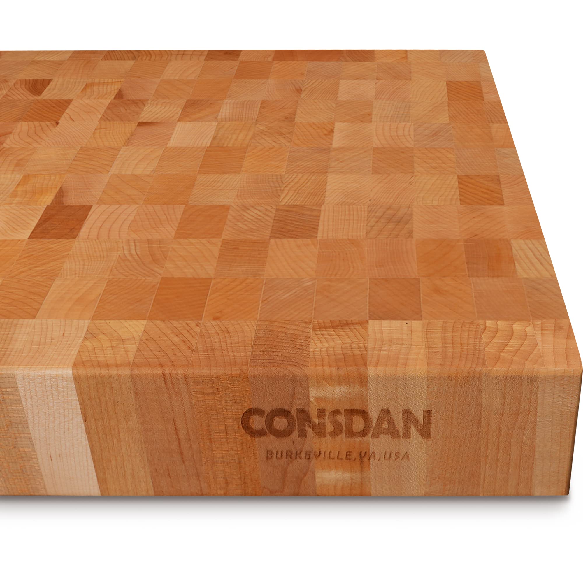 CONSDAN End Grain Cutting Board, USA Grown Hardwood, 20 x 15 Butcher Block Hard Maple with Invisible Inner Handle, Prefinished with Food-Grade Oil, Suitable for Kitchen End Grain, 2-1/4