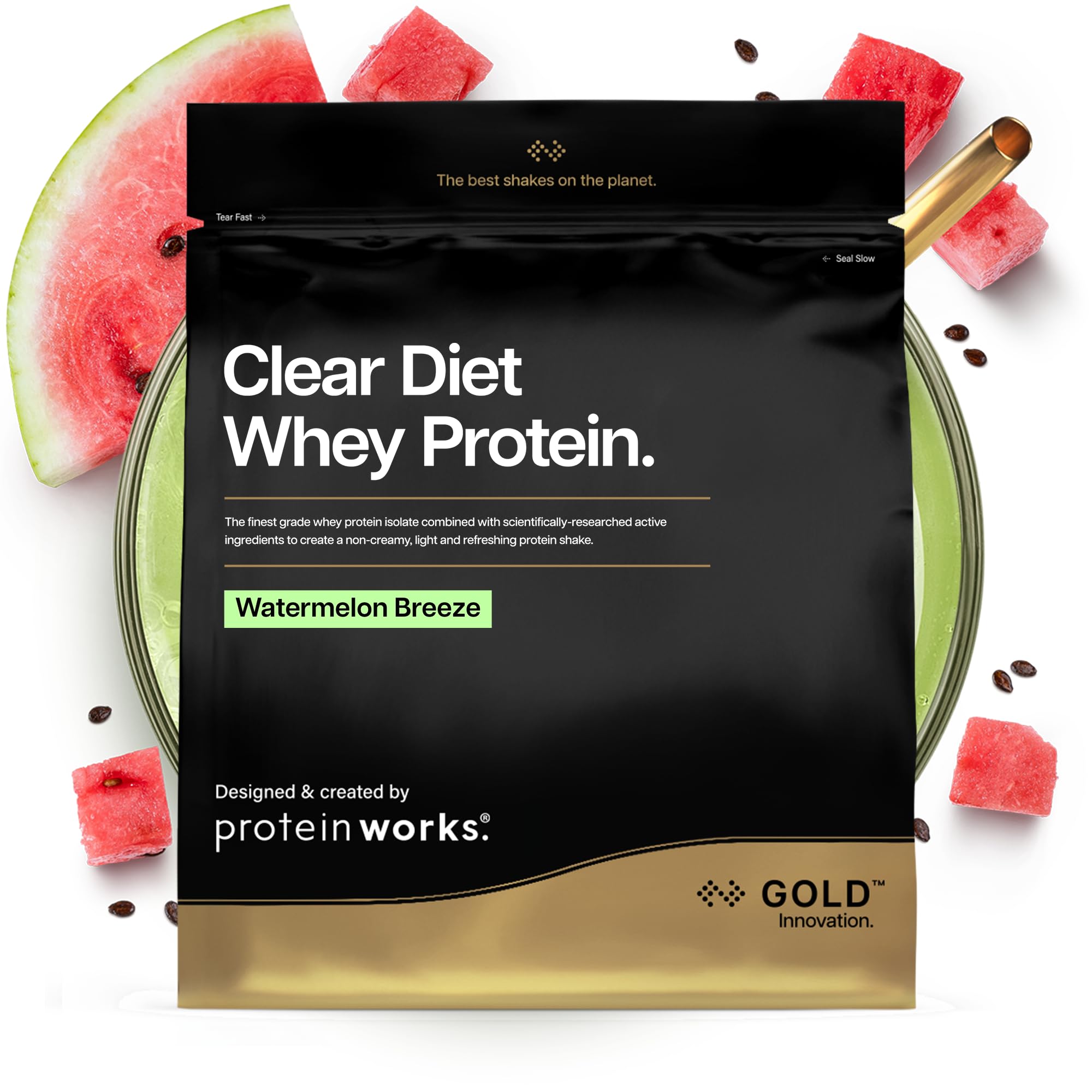 Protein Works | Clear Diet Whey Protein - Gold Innovation, Whey Protein Isolate Powder, Refreshing High Protein Drink, Watermelon Breeze, 40 Servings, 1kg