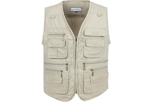 OU YA WOLF Men's Fishing Vest Stone Washed Denim Multi Pockets Outdoor Casual Work Utility Travel Photo Hunting Cargo Vests