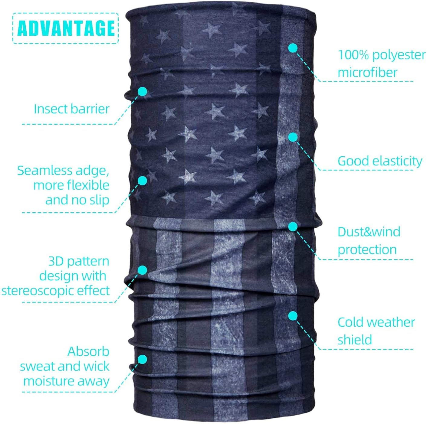 ZeeDix 5 Pcs American Flag Outdoor Bandana Face Mask- Microfiber Multifunctional Seamless Headwear, UV Protection Face Neck Gaiter for Riding, Skiing, Snowboarding, Balaclava, Hiking, Fishing(Gray): Clothing