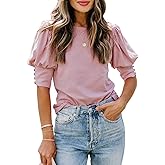 DOROSE Women's Casual Tops Puff Sleeve Loose Blouses T Shirts