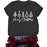 Merry Christmas Tree Shirts for Women Christmas T Shirts Funny Xmas Gift Holiday Tshirt Tops Grey