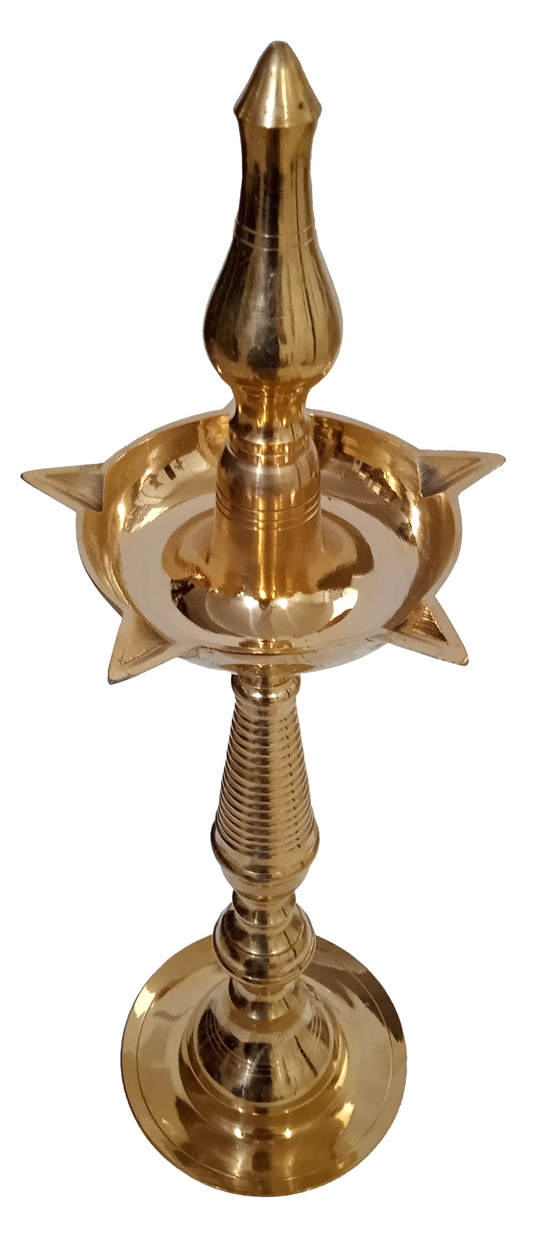 Purpledip Brass Kuthu Vilakku Inauguration Oil Lamp Diya: Traditional Design Deepam, 19 inches (11762)