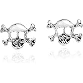 AeraVida Stylish Sterling Silver Skull & Crossbones Post Stud Earrings